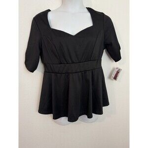 Kiyonna Top Black Size 1/1X Posh Ponte Peplum Style Sweetheart New Slimming